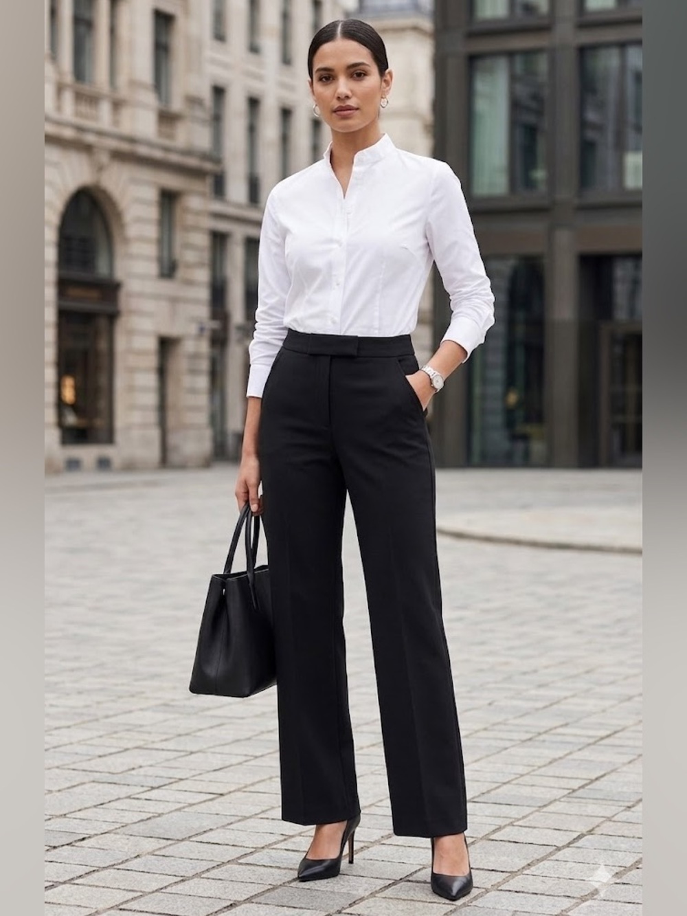Club Monaco Black Wide-Leg Extended-Tab Waist Trousers - Size 10 - Picture 7 of 7